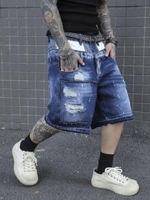 Manfinity EMRG Men's Casual Denim Shorts, Simple And Fashionable, Daily Wear - Blue - View 8