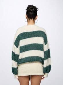 MISSGUIDED 毛绒针织超大条纹套头衫冬季毛衣舒适温暖假日柔软套头衫秋季时尚长袖针织衫 - 彩色 - 查看 2