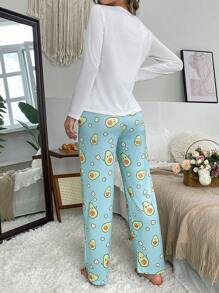 Ensemble de pyjama pour femmes avec haut à manches longues et pantalon long, imprimé avocat