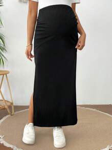 SHEIN Maternity Elastic Waist Solid Color Casual Skirt