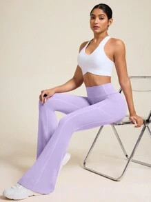 Easithlete Pantalones acampanados de yoga de longitud hasta el suelo, de unicolor, con efecto de elevación del glúteo y alta elasticidad, para deportes al aire libre y entrenamiento