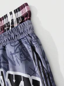 ROMWE MEN Street Life 男式布鲁克林格子松紧腰短裤