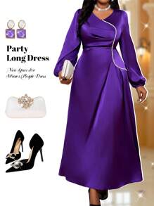 Fleurora Autumn And Winter Elegant Party Commuting Wedding Cocktail Party Office Concert/Music Festival Purple Woven Satin V Neck Flared Puff Sleeve Tape Long Long Sleeve Plus Size Dresses Winter Women Clothes Long Sleeve Winter Outfits Long Sleeve Dress New Year Eve Dress Winter Purple Long Sleeve Purple Dress Holiday Dress Winter Dress Holiday Haute Classy Outfits Fall Women Outfits Elegant Dress Wedding Fall Clothes Curve Christmas Women Clothes Christmas Outfits Christmas Women Dress Christmas Party Dress Christmas Dress Christmas Clothes Thanksgiving Dress New Years Women Outfit Christmas Party Dress Women Holiday Outfits Christmas Party Outfit