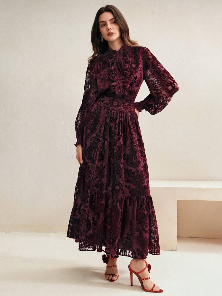 Anewsta طقم أنيق من التنورة مطبع بالأزهار مع أكمام...