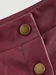 SHEIN MOD Front Metallic Vintage Brown PU Leather Skirt, Autumn Skirt, Retro Skirt