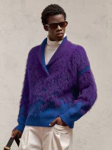 AKNOTIC Party 男士宽松 V 领长袖红绿圣诞毛衣，休闲针织套头衫，适合秋冬季 - 彩色 - 查看 3