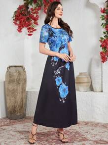 Seusyu Women's Long Dress, Casual Minimalist Fashion Everyday Wear - Blue - View 5