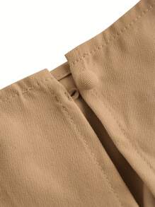 SHEIN MOD ÁO LIỀN TÚI CỔ CAO CỠ LỚN CÓ THẮT LƯNG - Màu Khaki - Xem 4