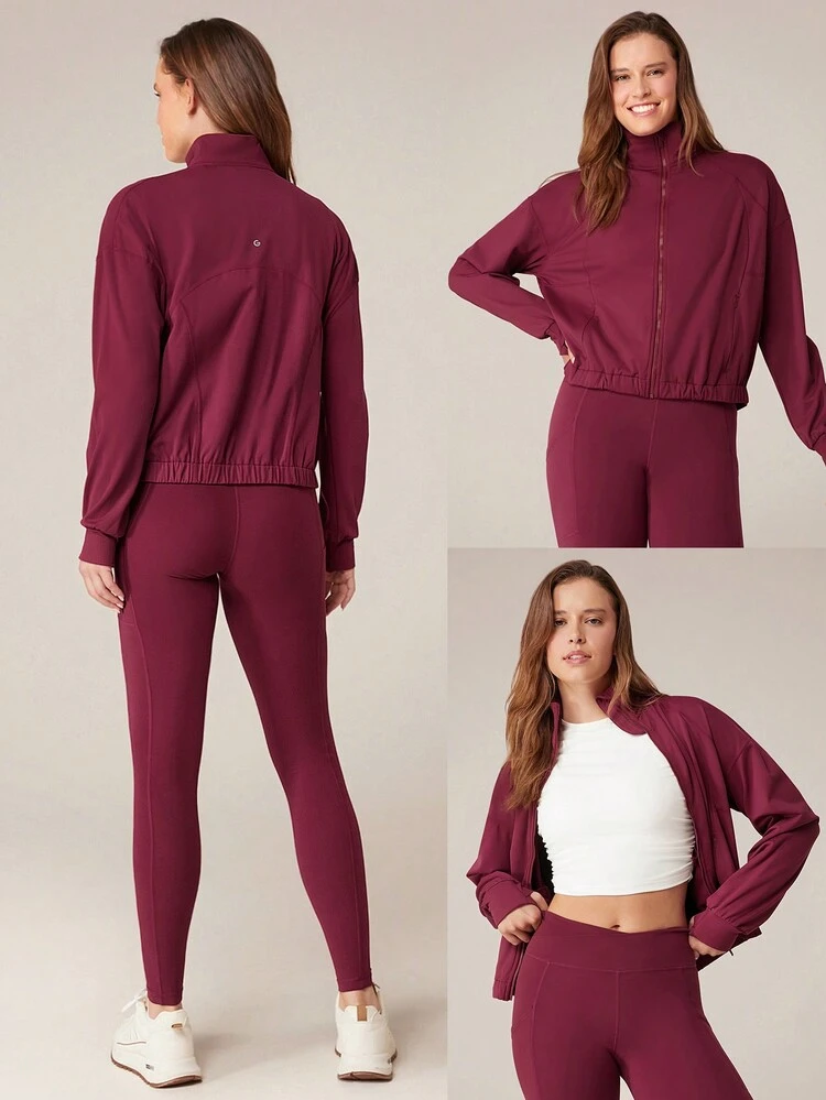 Chaqueta deportiva de manga larga con cuello alto, de secado rápido y que absorbe la humedad, con bolsillos ocultos y ojales para el pulgar, para uso diario y casual