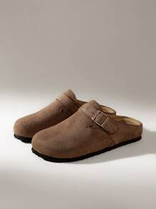 Solecia Women Plain Color Buckle Design Casual Slip-On Flat Loafers - Khaki - View 5