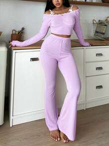 Sweet Ins Style Women 2pcs Pajama Set - Purple - View 6