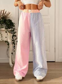 SHEIN EZwear 女款字母贴布宽腿宽松拼色条纹裤