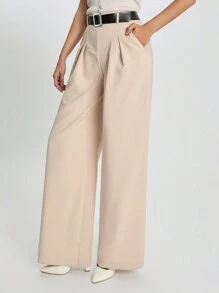 CLARA VERO 女式纯色高腰直筒裤配腰带