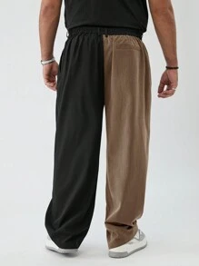 Manfinity VCAY 大码男士休闲宽松褶皱黑灰色西装裤 - 彩色 - 查看 4