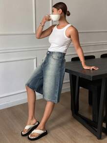 DAZY Distressed & Faded Women's 5-Inch Inseam Denim Shorts With Pockets,Fall Clothes - Blue - View 4