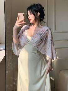 DAZY Women's Elegant Midi Patchwork Dress, Spring/Summer Sundress - Beige - View 9