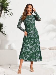 Modelyn 女士保守休闲花卉印花长裙 - 綠色 - 查看 4