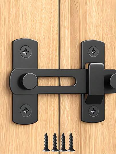 1 trava de porta de aço inoxidável + 4 parafusos - trava de porta deslizante antirroubo universal para pátio, armário, sacada, material escolar