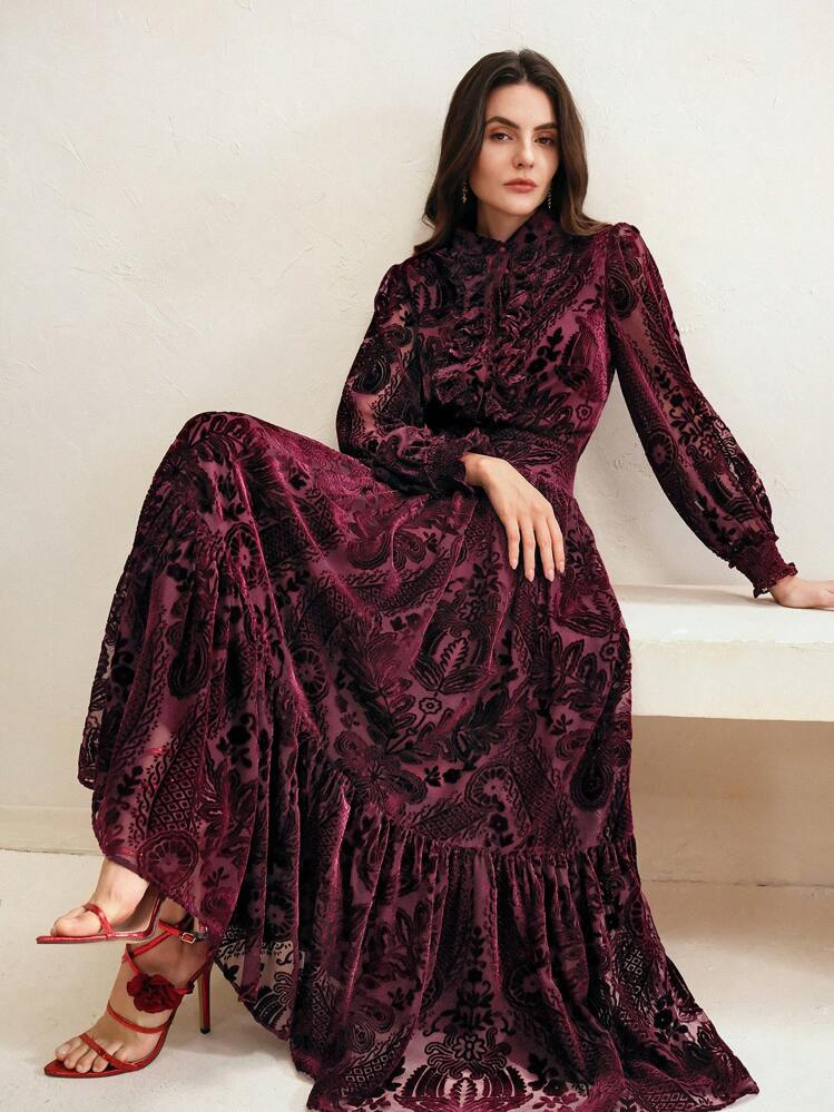 Anewsta طقم أنيق من التنورة مطبع بالأزهار مع أكمام...