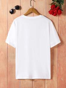 SHEIN White Men's Happy Valentine's Day Heart Print Casual Round Neck Short Sleeve T-Shirt, Family Matching Outfits Mommy And Me (Sold Separately, 3pcs) - White - View 2