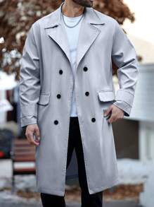 Manfinity Homme Abrigo casual de talla grande para hombre con botones al frente, manga larga y bolsillo, de color liso