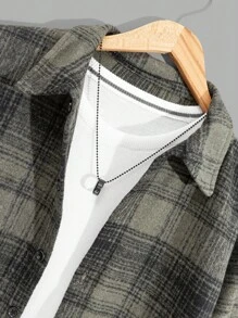 RueChic Herren Knopffront Langarm karierter Lässig Shacket, für den täglichen Gebrauch
