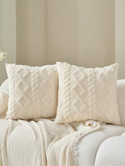 Decorative Faux Wool Pillow Covers, Soft Short Plush Square Pattern Cushion Covers, Modern Decor For Sofa, Home Bedroom, Dorm Use,Fall Decor,Autumn Decor,Room Decor