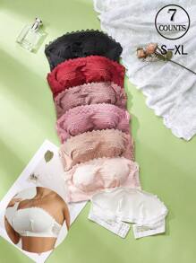 7pcs/Set Lace Wireless Lingerie Brassiere Set For Women - Multicolor - View 7