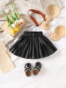 Baby Girl Spring & Summer Street Style,Solid Color Imitate Leather Skirt