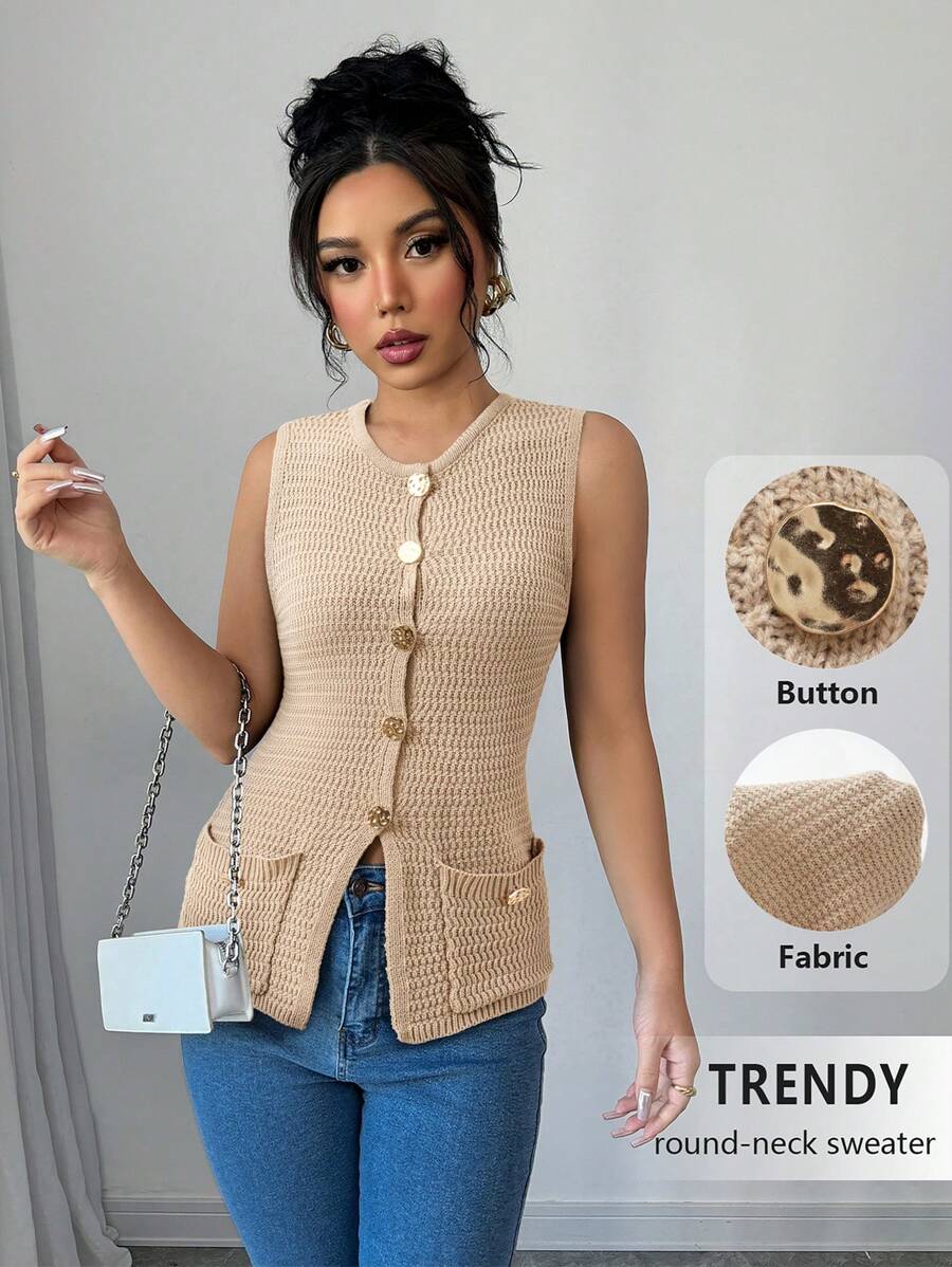 Chiquease 时尚无袖针织开衫，品质百搭，时尚女性穿着