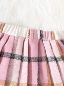 SHEIN 2pcs/Set Girls Embroidered Pink Top And Plaid Pleated Skirt - Multicolor - View 7