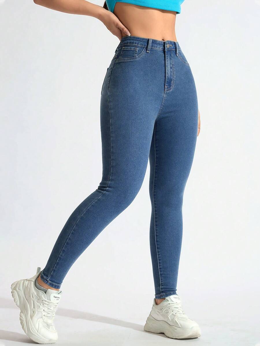 SHEIN ICON Women's Pocket Skinny Casual Versatile Denim Jeans Y2k