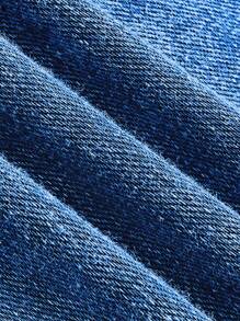 SHEIN MOD Plus Size Stretchy Ruched Denim Midi Skirt, Casual Blue Tight-Fitting Denim - Medium Wash - View 5