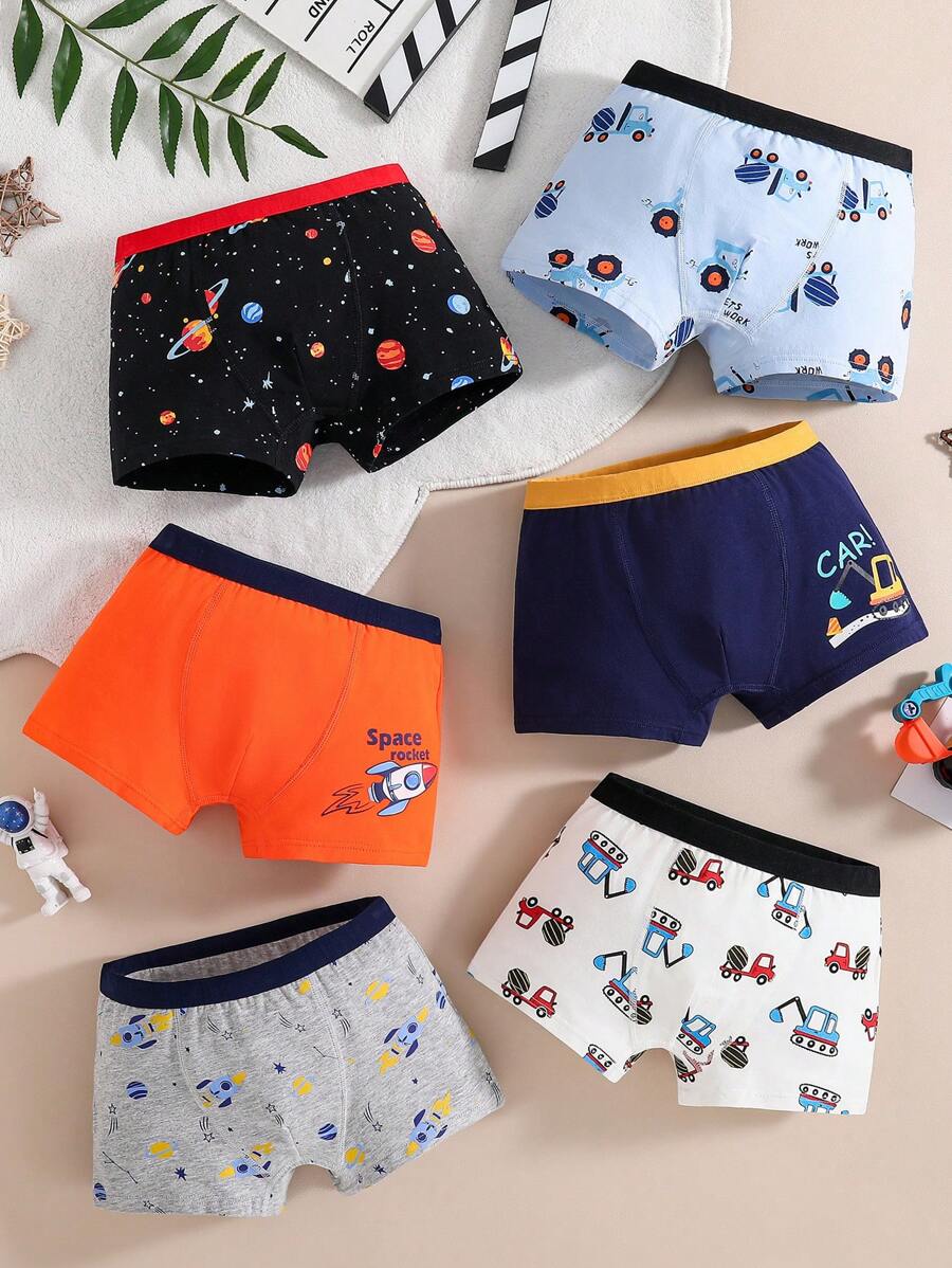 6pcs Young Boy Rocket Car Print Soft Cotton Briefs - Multicolor - View 1