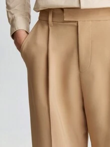 Ontre Men's Solid Color Pocket Pleated Straight-Leg Suit Pants, Fashionable & Versatile For Dates, Holidays, New Year Parties, Daily Business Commute, Spring - Khaki - View 5