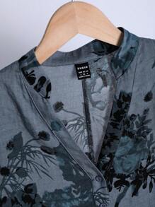 Lacomfia Sukienka damska w stylu arabskim z dekoltem w serek i kwiatowym nadrukiem, skromna