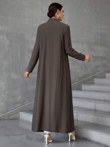 Al Najma 女士朴素休闲长袍，带领，优雅现代长袍，长袍 - 墨綠色 - 查看 2