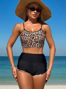 Swim SPRTY Summer Women's Sexy Leopard Print Adjustable Bikini For Beach & Sports - Black - View 4