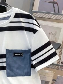 SHEIN Tween Boy Striped Short Sleeve T-Shirt And Shorts 2 Pieces Set - White - View 5