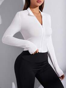 Easithlete 女士纯色前拉链长袖休闲运动夹克