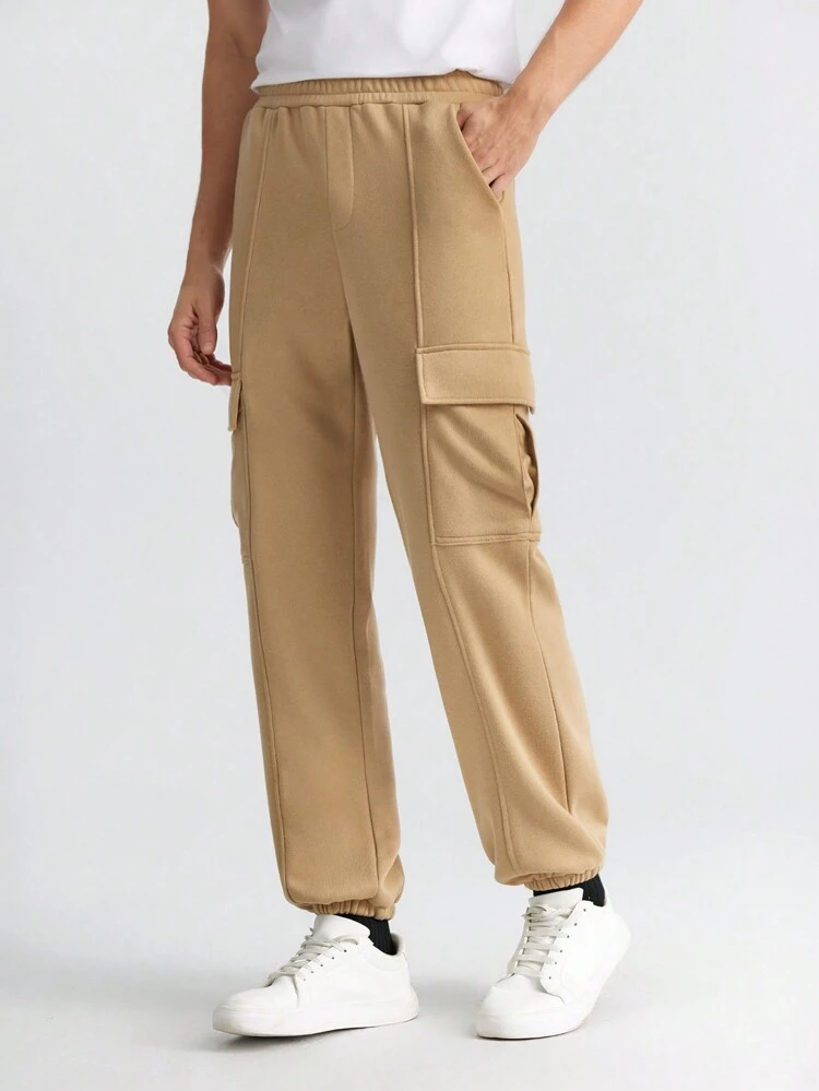 Men's Khaki Summer Streetwear Hiking Jogger Pants,Solid Color 3D Utility Pocket Casual Fashionable & Minimalist Spring Trousers For Daily Wear,Travel