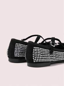 CUCCOO DOLLMOD Modische schwarze Ballerinas mit vollständiger Kristallverzierung, süß und niedlich für Schüler - Schwarz - Übersicht 8