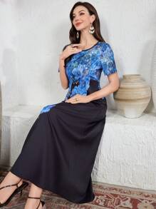 Seusyu Women's Long Dress, Casual Minimalist Fashion Everyday Wear - Blue - View 7