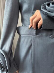 Modelyn Women's Elegant 3D Floral Spring/Summer Blazer - Grey - View 4