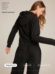 GLOWMODE Everyday Fleece Regular Zippered Long-Sleeve Hoodie Sweatshirt Jacket With Kangaroo Pocket Daily Casual Fall Winter - Black - View 2