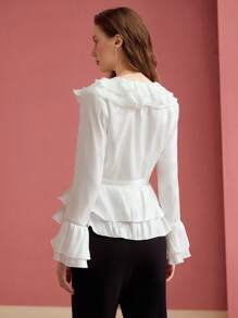 MOTF PREMIUM RUFFLE TRIM FLARE SLEEVE BLOUSE,SPRING/SUMMER - White - View 5