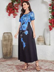 Seusyu Women's Long Dress, Casual Minimalist Fashion Everyday Wear - Blue - View 3