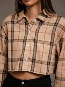 SHEIN Essnce Women's Red Button-Front Long Sleeve Plaid Casual Shirt Long Sleeve Shirt Christmas Shirt Christmas Women Clothes Thanksgiving Shirt Christmas Shirt,Long Sleeve Tops - Multicolor - View 6