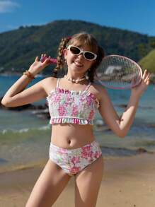 SHEIN Tween Girl Floral Print Vacation Beach Swimwear Set - Multicolor - View 6