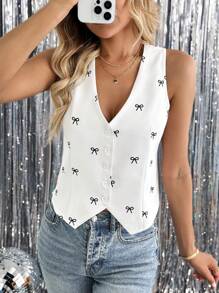 SHEIN LUNE Women Leopard Print Casual Vintage-Style French Street Fashion Vest, Suitable For Autumn/Winter